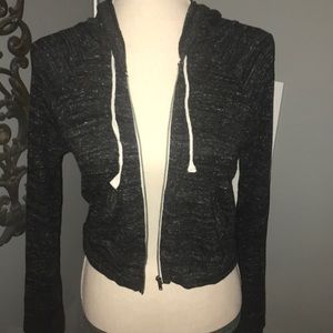 Cropped Hoodie w/ Zipper, Drawstrings, and Pockets
